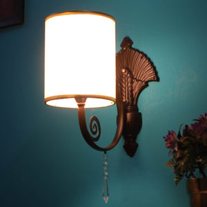JS-VP S-420-1W Cloth Shade Wall Lights 1xE27 Mild Steel & Glass Material Dark Brown & White Finish