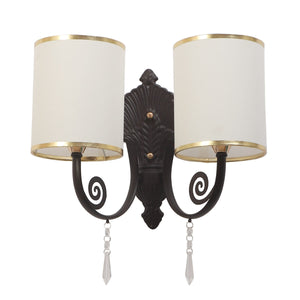 JS-VP S-420-2W Cloth Shade Wall Lights 2xE27 Mild Steel & Glass Material Dark Brown & White Finish