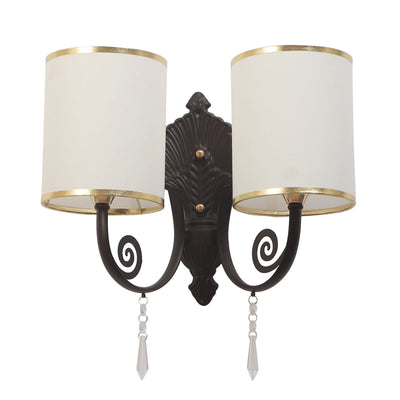 JS-VP S-420-2W Cloth Shade Wall Lights 2xE27 Mild Steel & Glass Material Dark Brown & White Finish