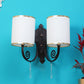 JS-VP S-420-2W Cloth Shade Wall Lights 2xE27 Mild Steel & Glass Material Dark Brown & White Finish