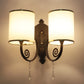 JS-VP S-420-2W Cloth Shade Wall Lights 2xE27 Mild Steel & Glass Material Dark Brown & White Finish