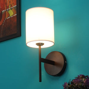 JS-VP S-421-1W Cloth Shade Wall Lights 1xE27 Mild Steel & Glass Material Dark Brown & White Finish