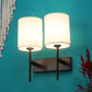 JS-VP S-421-2W Cloth Shade Wall Lights 2xE27 Mild Steel & Glass Material Dark Brown & White Finish