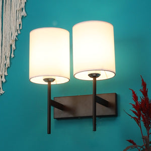 JS-VP S-421-2W Cloth Shade Wall Lights 2xE27 Mild Steel & Glass Material Dark Brown & White Finish