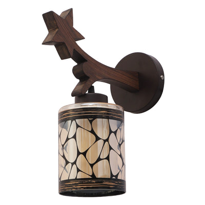 JS-VP S-423-1W Wooden Wall Lights 1xE27 Wood & Glass Material Dark Brown & Gold, Black Finish