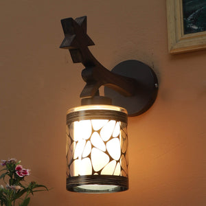 JS-VP S-423-1W Wooden Wall Lights 1xE27 Wood & Glass Material Dark Brown & Gold, Black Finish