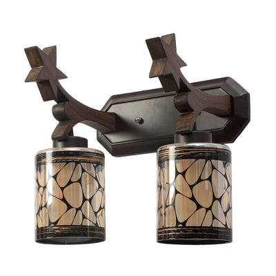 JS-VP S-423-2W Wooden Wall Lights 2xE27 Wood & Glass Material Dark Brown & Gold, Black Finish