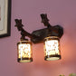 JS-VP S-423-2W Wooden Wall Lights 2xE27 Wood & Glass Material Dark Brown & Gold, Black Finish