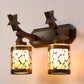 JS-VP S-423-2W Wooden Wall Lights 2xE27 Wood & Glass Material Dark Brown & Gold, Black Finish
