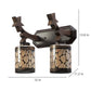 JS-VP S-423-2W Wooden Wall Lights 2xE27 Wood & Glass Material Dark Brown & Gold, Black Finish