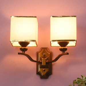 JS-VP S-427-2W Cloth Shade Wall Lights 2xE27 Mild Steel & Fabric Material Antique & White Finish