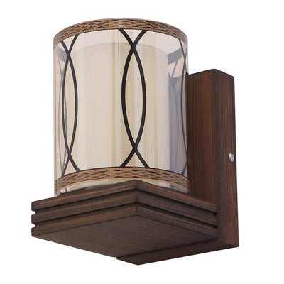 JS-VP S-431-1W Wooden Wall Lights 1xE27 Wood & Glass Material Dark Brown & Champaign Finish