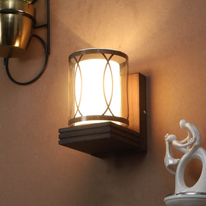 JS-VP S-431-1W Wooden Wall Lights 1xE27 Wood & Glass Material Dark Brown & Champaign Finish