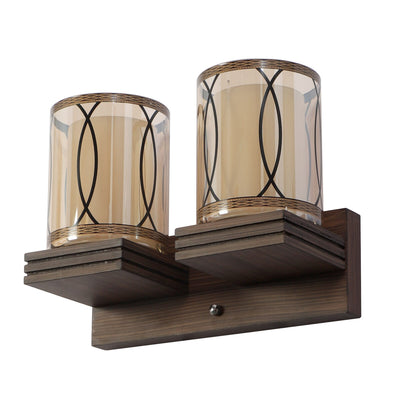 JS-VP S-431-2W Wooden Wall Lights 2xE27 Wood & Glass Material Dark Brown & Champaign Finish
