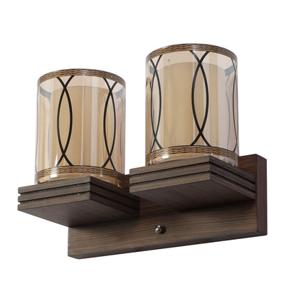 JS-VP S-431-2W Wooden Wall Lights 2xE27 Wood & Glass Material Dark Brown & Champaign Finish