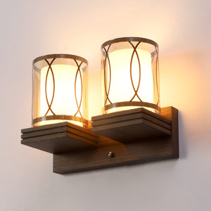 JS-VP S-431-2W Wooden Wall Lights 2xE27 Wood & Glass Material Dark Brown & Champaign Finish