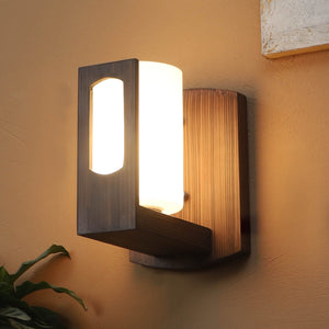 JS-VP S-433-1W Wooden Wall Lights 1xE27 Wood & Glass Material Dark Brown & White Finish