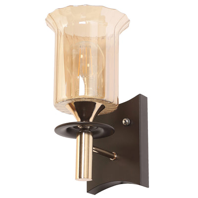 JS-VP S-501-1W Wooden Wall Lights 1xE27 Mild Steel, Wood & Glass Material Brown, Gold & Champaign Finish
