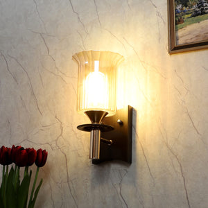 JS-VP S-501-1W Wooden Wall Lights 1xE27 Mild Steel, Wood & Glass Material Brown, Gold & Champaign Finish