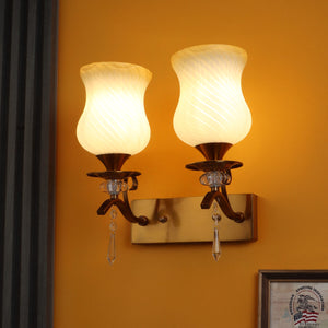 JS-VP S-567-2W Modern Wall Lights 2xE27 Mild Steel & Glass Material Antique Gold & White, Yellow Finish