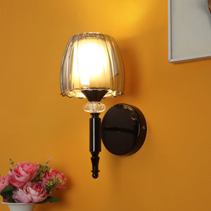 JS-VP S-569-1W-BK-Crome Modern Wall Lights 1xE27 Mild Steel & Glass Material Glossy black & Smoky Finish