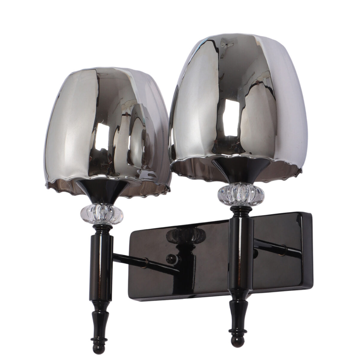 JS-VP S-569-2W-BK-Crome Modern Wall Lights 2xE27 Mild Steel & Glass Material Glossy black & Smoky Finish