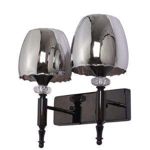 JS-VP S-569-2W-BK-Crome Modern Wall Lights 2xE27 Mild Steel & Glass Material Glossy black & Smoky Finish