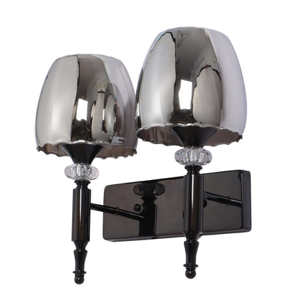 JS-VP S-569-2W-BK-Crome Modern Wall Lights 2xE27 Mild Steel & Glass Material Glossy black & Smoky Finish
