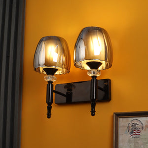 JS-VP S-569-2W-BK-Crome Modern Wall Lights 2xE27 Mild Steel & Glass Material Glossy black & Smoky Finish