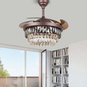 JS-FO - FI-7778 High Speed Crystal Chandelier Fans Coffee Finish Acrylic Blades Size 1070mm