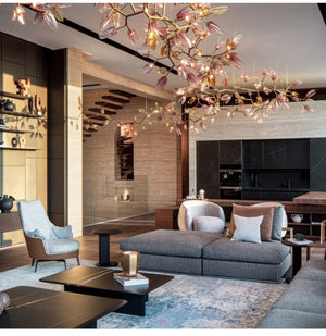 Amber Blush Glass Vine Chandelier – A Sculptural Statement for Grand Living Spaces