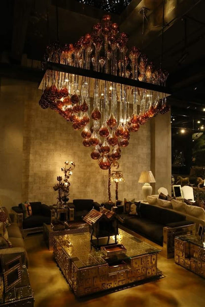 Molten Copper Glass Chandelier – A Statement Piece for Grand Living Spaces