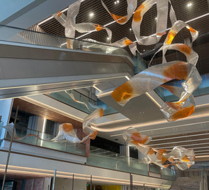 Woven Mesh Sculptural Chandelier – A Dynamic Statement for Atrium Lobbies
