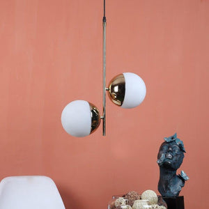 ELIANTE Gold Iron Base White Glass Shade Hanging Light - A-1315-2Lp-Gd - Bulb Included