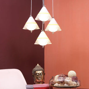 ELIANTE Black Iron Base White Acrylic Shade Hanging Light - A-33-4Lp-Ww - Inbuilt LED