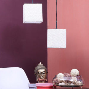 ELIANTE Black Iron Base Fabric Shade Hanging Light - A-4445-2Lp - Bulb Included