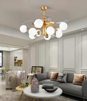 JS-FO - FI7787/8L High Speed Modern Chandelier Fans Gold Finish Acrylic Blades Size 1070mm