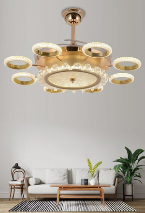 JS-FO - FI-7761 High Speed Modern Chandelier Fans Gold Finish Acrylic Blades Size 1070mm