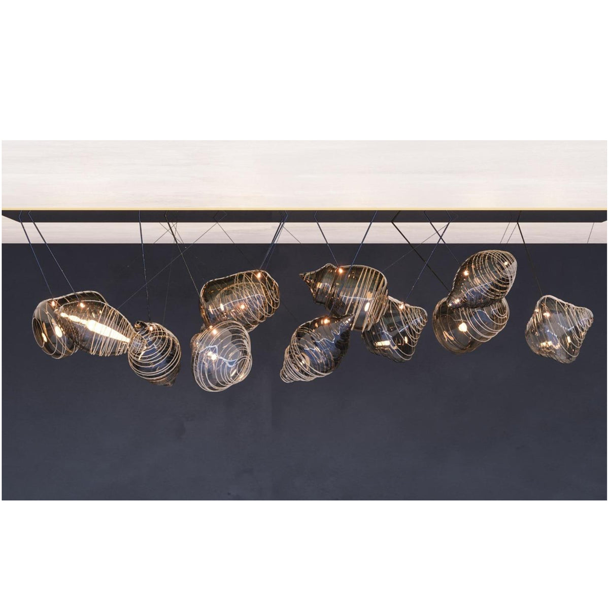 Designer Multi-Pendant Spiral Glass Chandelier with Custom Cluster Installation for Luxury Living & Dining Spaces