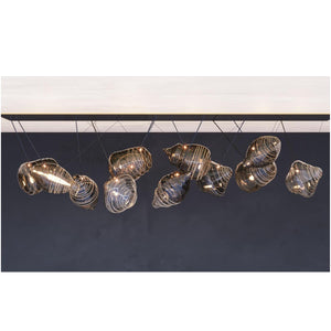 Designer Multi-Pendant Spiral Glass Chandelier with Custom Cluster Installation for Luxury Living & Dining Spaces
