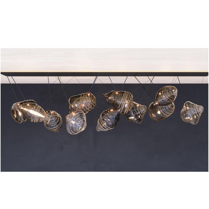 Designer Multi-Pendant Spiral Glass Chandelier with Custom Cluster Installation for Luxury Living & Dining Spaces