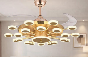 JS-FO - 7782-20L High Speed Modern Chandelier Fans French Gold Finish Acrylic Blades Size 1070mm