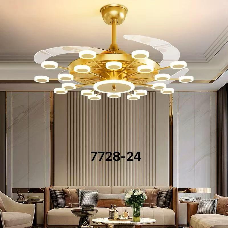 JS-FO - FI-7782/24L High Speed Modern Chandelier Fans Matt Gold Finish Acrylic Blades Size 1070mm