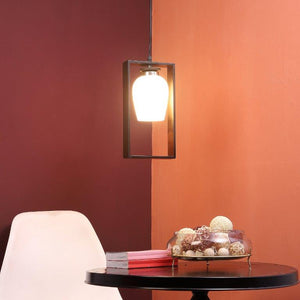 ELIANTE Brown Wood Base White Glass Shade Hanging Light - Aj-1241-1Lp - Bulb Included