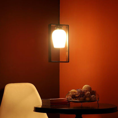 ELIANTE Brown Wood Base White Glass Shade Hanging Light - Aj-1241-1Lp - Bulb Included