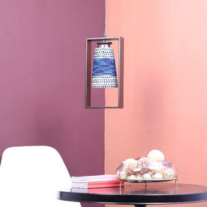 ELIANTE Brown Wood Base Blue Glass Shade Hanging Light - Aj-1242-1Lp-Blue - Bulb Included