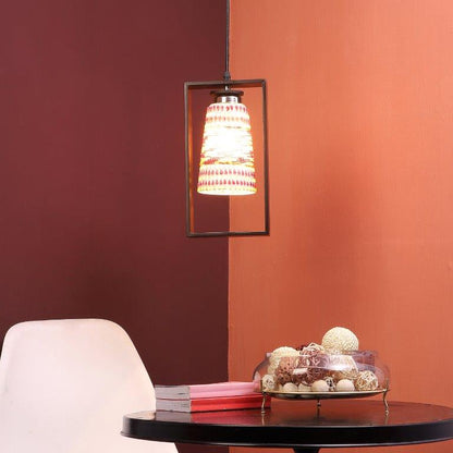 ELIANTE Brown Wood Base Red Glass Shade Hanging Light - Aj-1243-1Lp-Red - Bulb Included