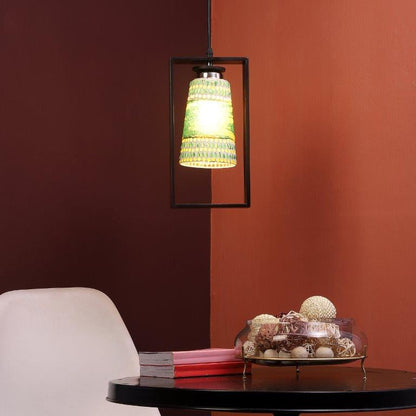 ELIANTE Brown Wood Base Green Glass Shade Hanging Light - Aj-1244-1Lp-Green - Bulb Included