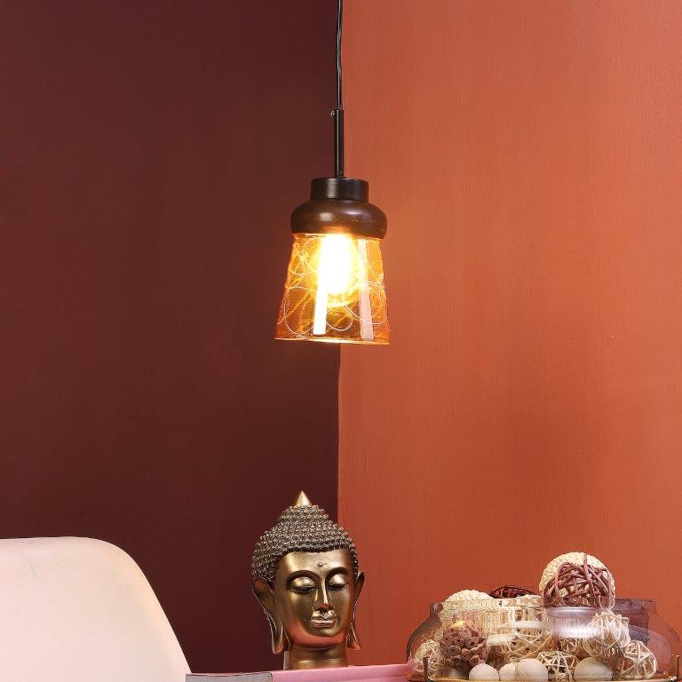 ELIANTE Black Iron Base Gold Glass Shade Hanging Light - Aj-4125-1Lp - Bulb Included