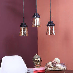 ELIANTE Black Iron Base Gold Glass Shade Hanging Light - Aj-4126-3Lp - Bulb Included